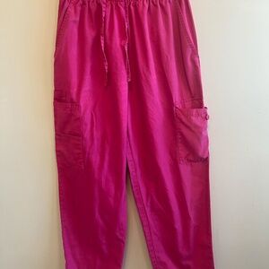 Hot Pink Scrub Pants Cargo Style Elastic Waist Drawstring Utility Pockets S